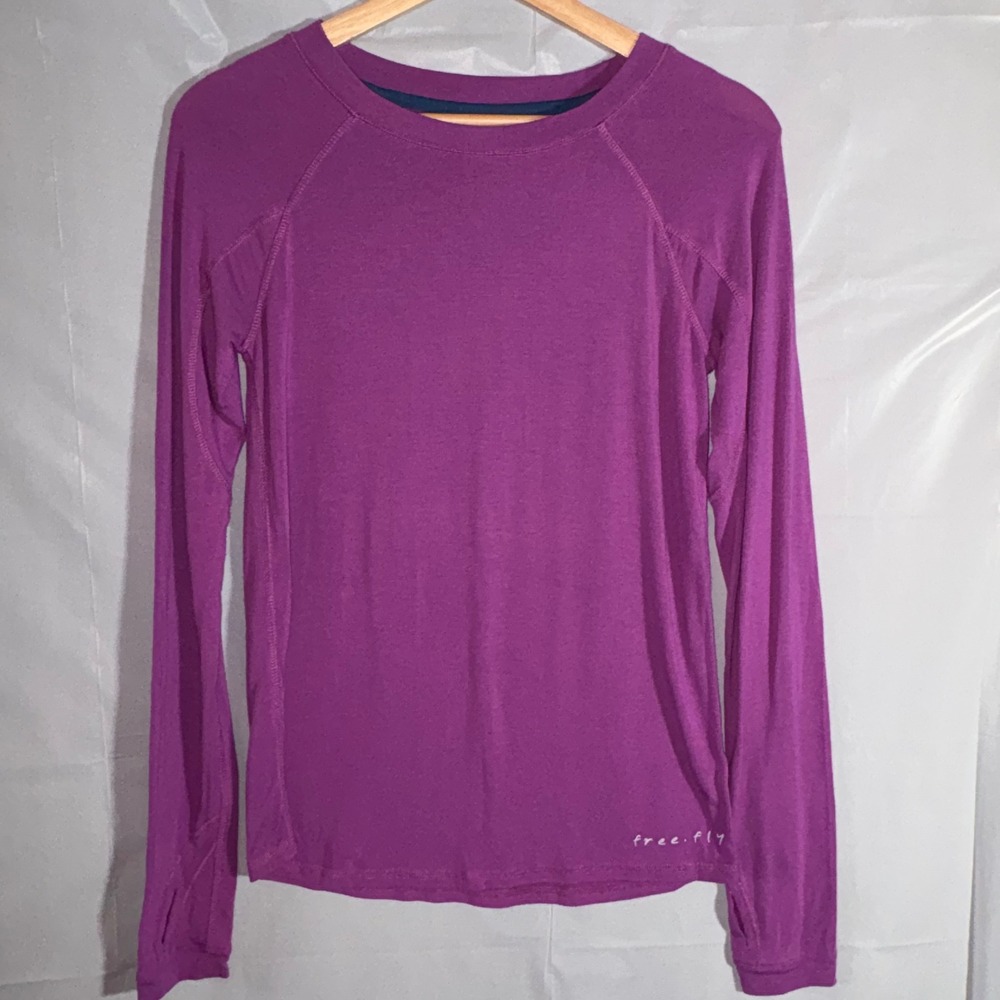 Free Fly Womens Bamboo Performance Long Sleeve Top Purple Raglan Thumbhole Small